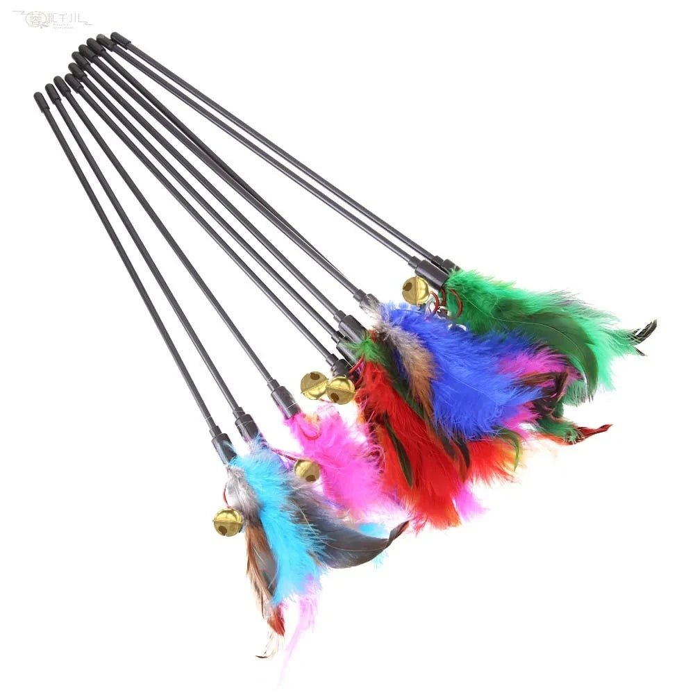 Cat Interactive Wand Colorful Feather Toy