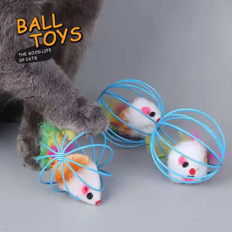 Popular Colorful Mouse in Cage Cat Toy