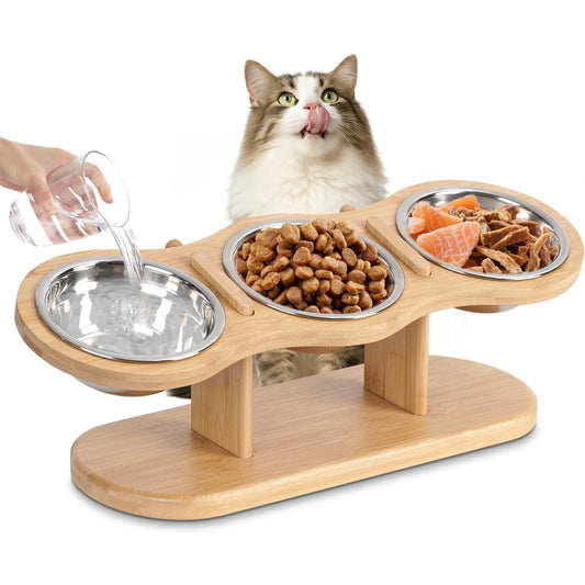Elevated Cat Bowls Raised Wood Stand Feeder