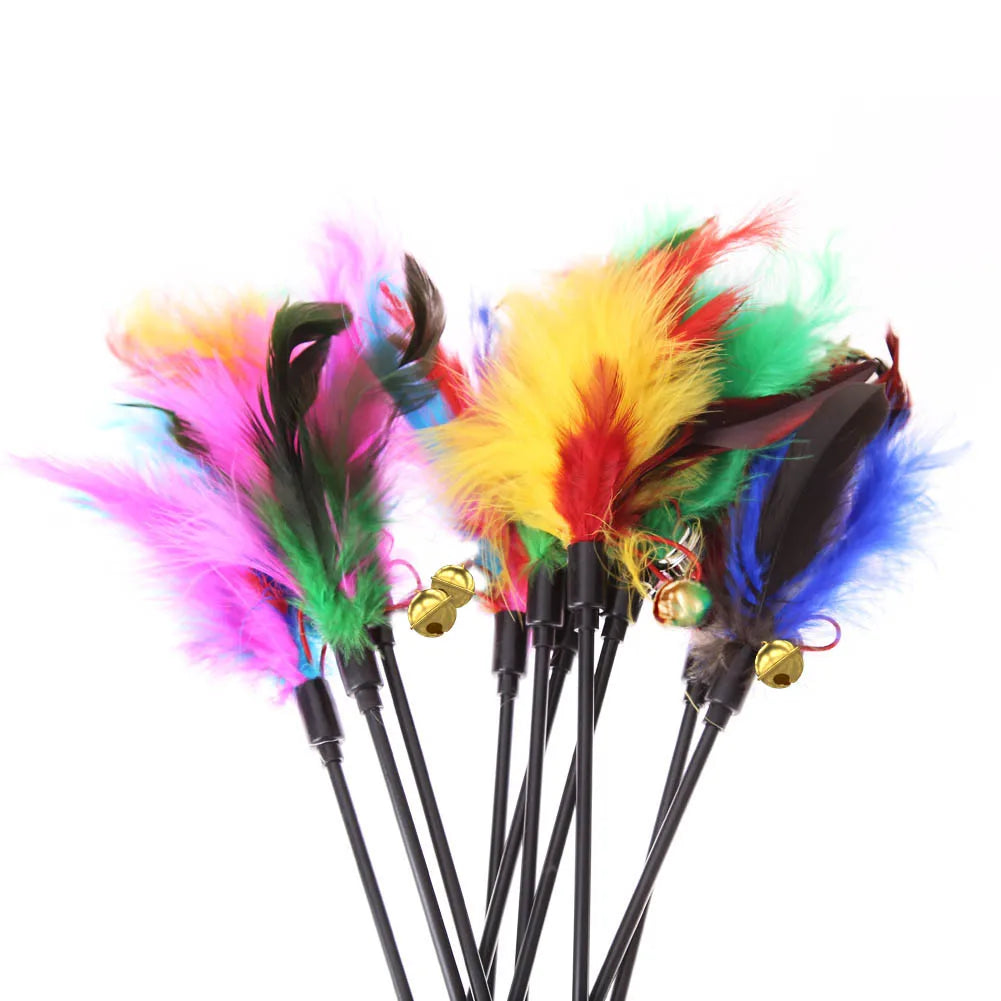 Cat Interactive Wand Colorful Feather Toy